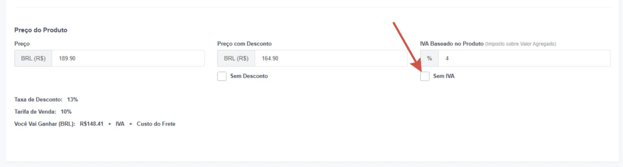 Configuração de IVA no produto Mercado da Cidade