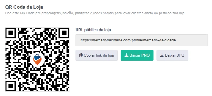 QR Code da Loja no Mercado da Cidade