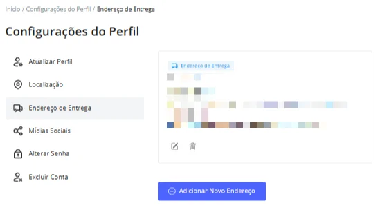 Configuração de endereço de entrega