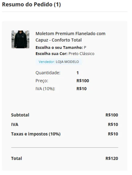 Resumo do pedido com IVA separado
