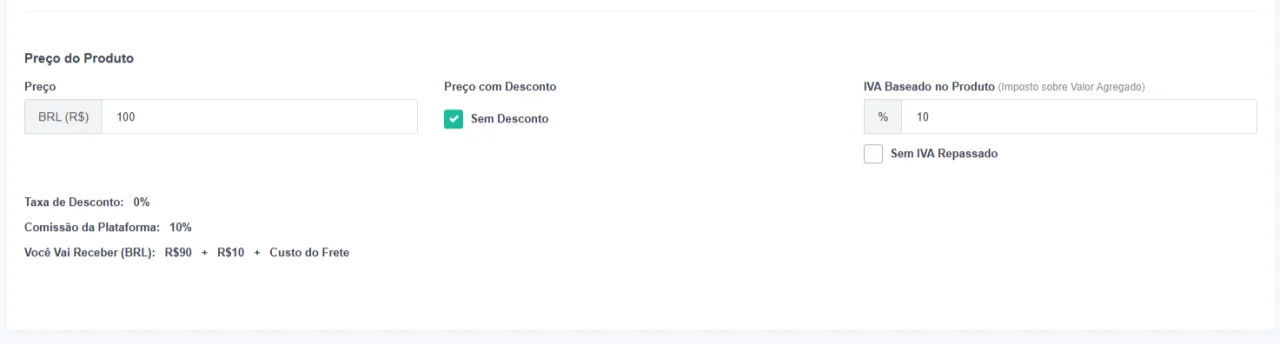 Produto sem desconto exibindo IVA separado