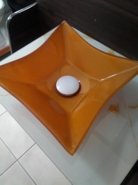 Lavatório para Banheiro com Pia de Vidro 50cm Acabamento Cimento Queridinho Moderno 5