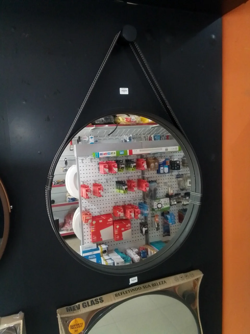 Espelho Adnet Redondo 60cm com Alça de Couro Moldura Premium Luxo